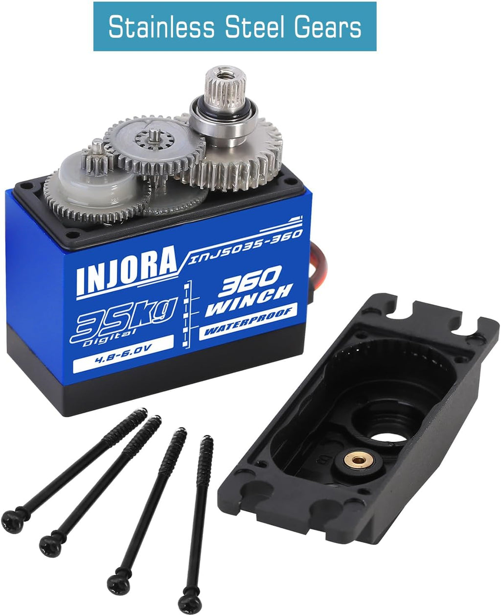 INJORA 35KG Digitales Servo – Wasserdicht | 360° Rotation | Kompatibel mit Wiesel MK20 & RC Crawler, Auto, Boot