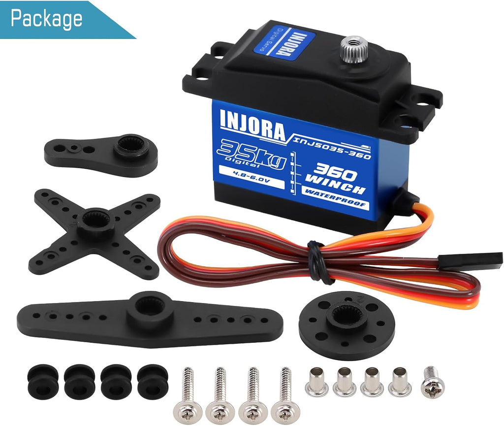 INJORA 35KG Digitales Servo – Wasserdicht | 360° Rotation | Kompatibel mit Wiesel MK20 & RC Crawler, Auto, Boot