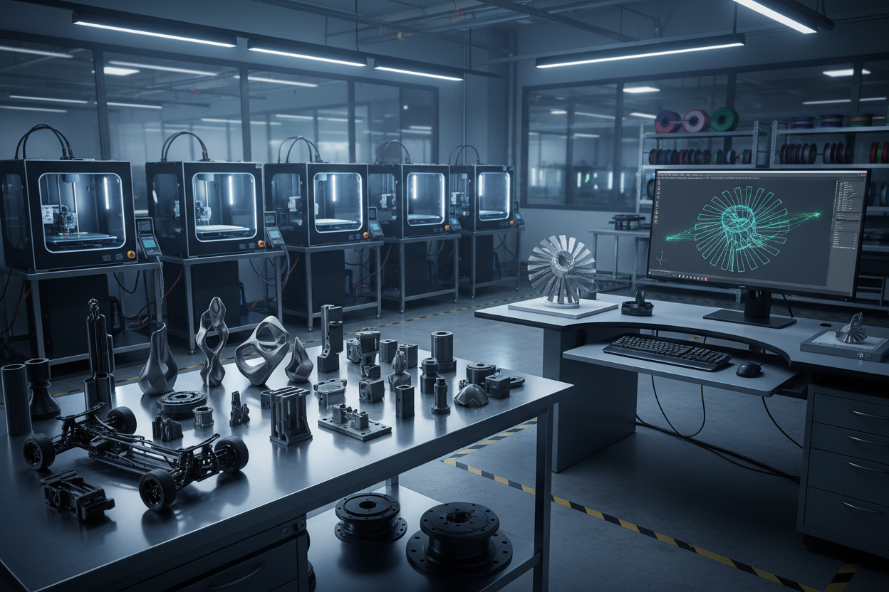 Industrielle 3D-Druck-Werkstatt mit Hochleistungsmaterialien